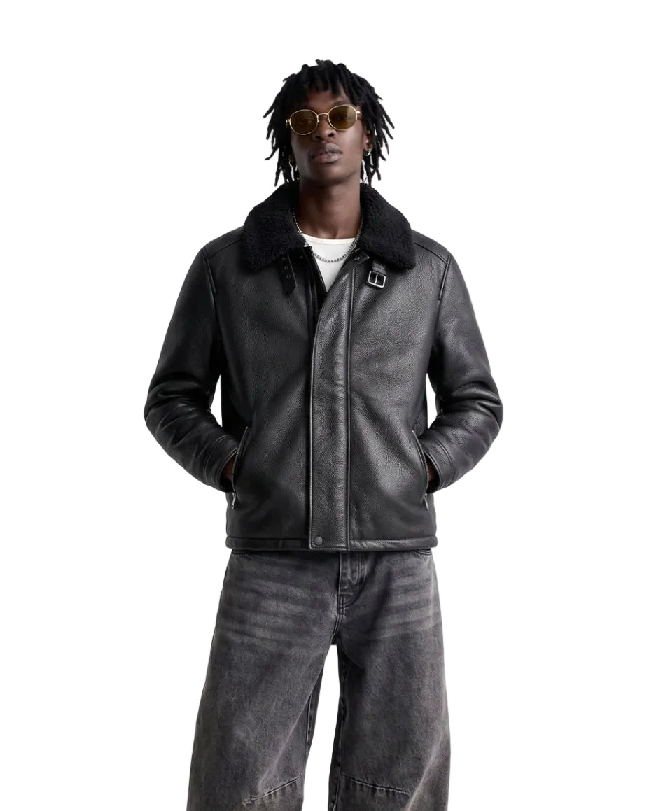 Noir Shearling Leather Jacket