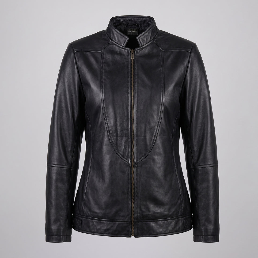 VYLMORA Contour Women’s Leather Jacket in Noir Black front view