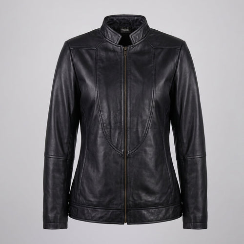 VYLMORA Contour Women’s Leather Jacket in Noir Black front view