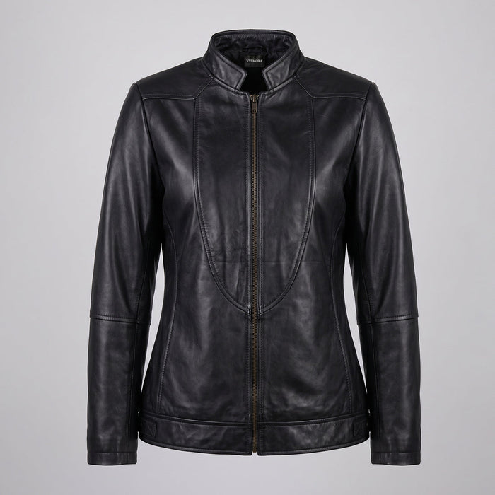 VYLMORA Contour Women’s Leather Jacket in Noir Black front view