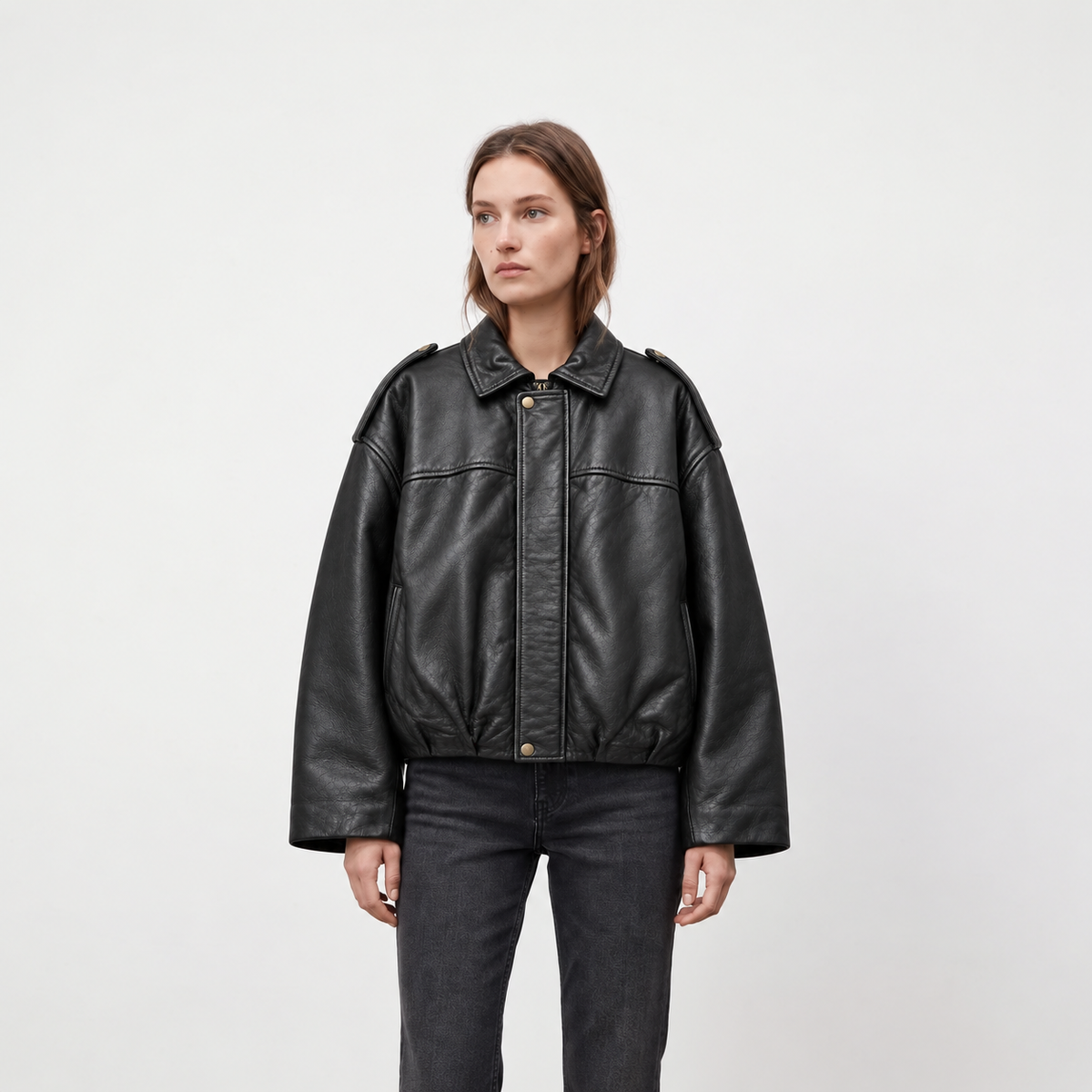 VYLMORA leather outerwear detail