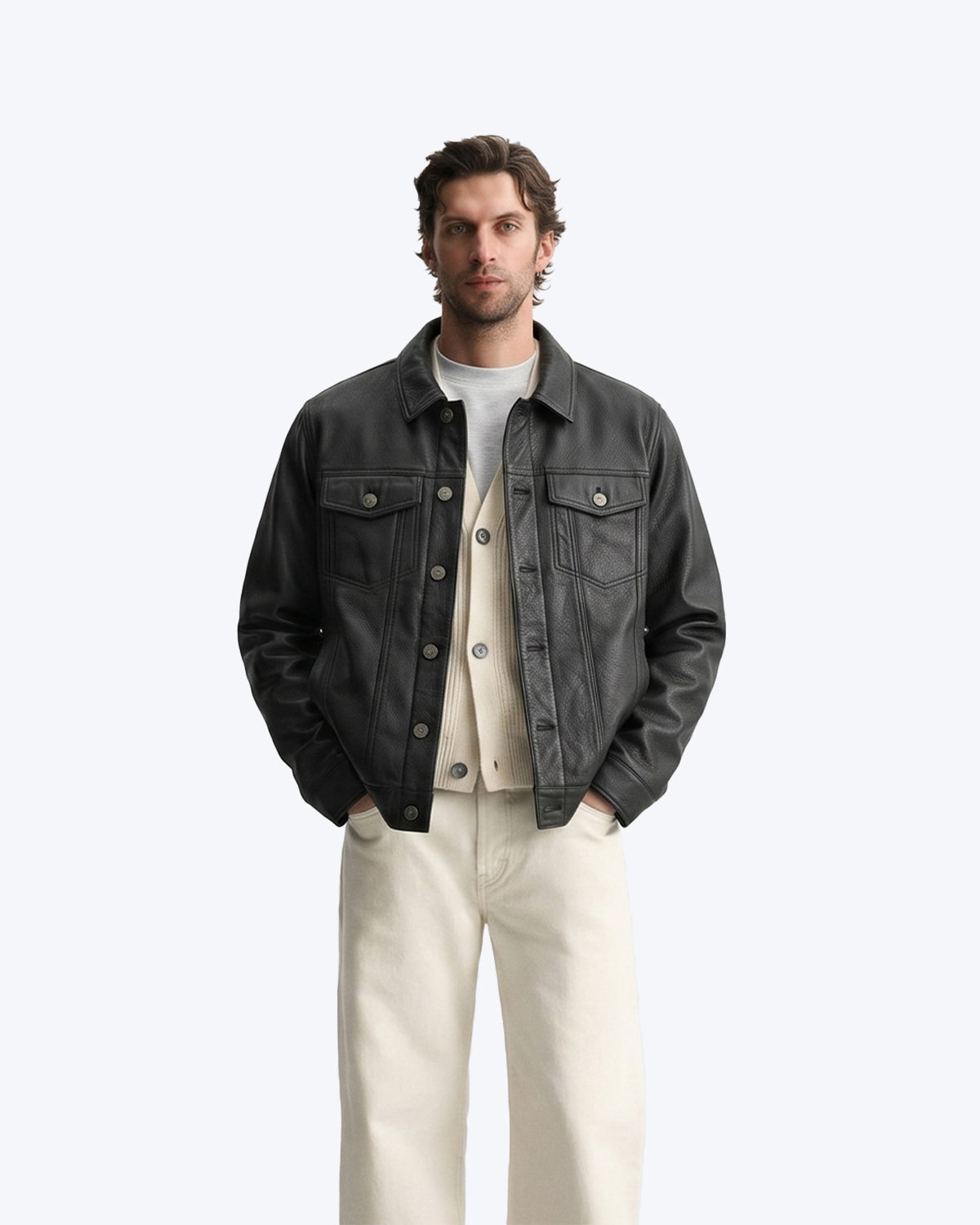 VYLMORA leather outerwear detail